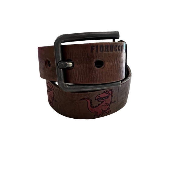 Fiorucci Other - Fiorucci Vintage Kids Brown Leather Red T-Rex  Engraved Logo Belt Size M‎ 24-30